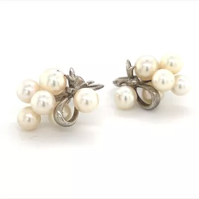 Mikimoto Estate Akoya Pearl Earrings Sterling Silver 6.65 Mm 7.2 Gr M235 • $239.20