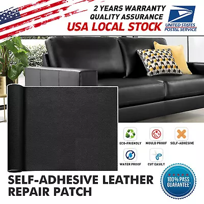 Black Self-Adhesive Patch Leather Repair For Seats Couch Furniture Upholstery • $7.98