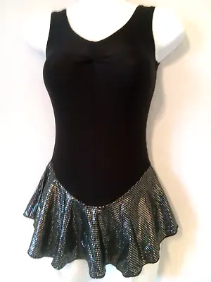 Girls Black & Silver STARLITE Skirted Dance Leotard Size 3a - Gym Sleeveless • £10.45