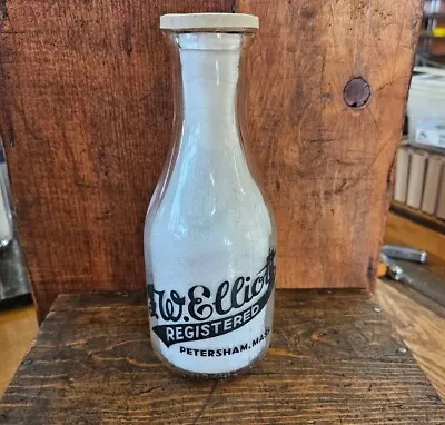Rare ANTIQUE Glass Milk Bottle TWIN DAIRY FARMS Elliot • 1Qt • PETERSHAM MASS • $19.99