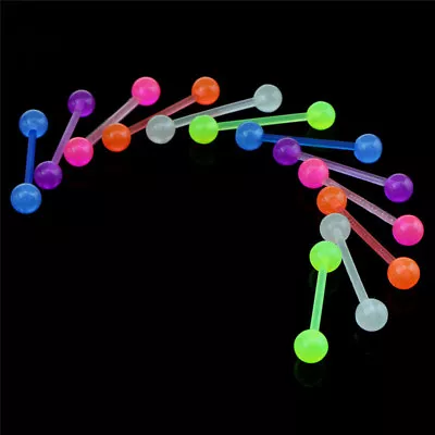 £3.44 • Buy 20x/Set Luminous Ball Flexible Barbell Stud Tongue Ring Bars Body Piercing_ GN