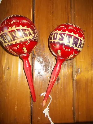 Hand Carved Hand Painted Souvenir Maracas Costa Rica Red Musical Instrument • $19.99