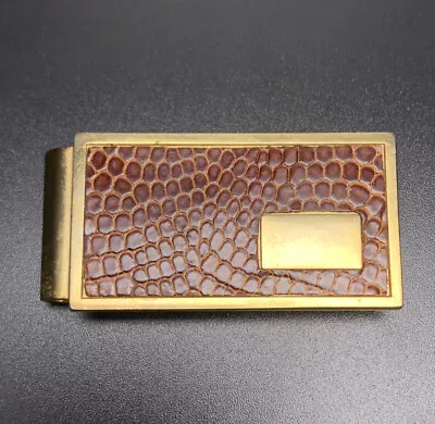 Faux Snakeskin Money Clip Brown Gold Tone Animal Print Textured • $21.21