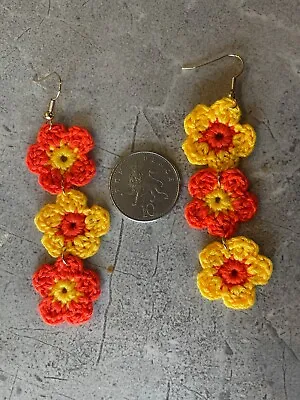 Crochet Flower Earrings Boho Flower  Festival Party Hippie 70's Retro • £7.50