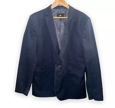 H&M Navy Blue One Button Blazer 44R Cotton Blend Mens • $28.50
