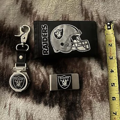 Oakland Raiders NFL Steel Money Clip Wallet Watch Lot Vegas Silver Black VTG Hol • $45