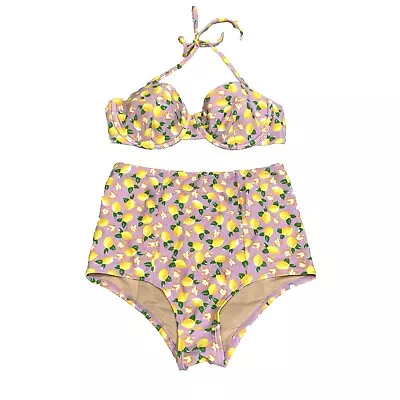 J. Crew NWT Bikini Set High Waisted Underwire Top Size 32C/XS Lemon Multicolor • $32