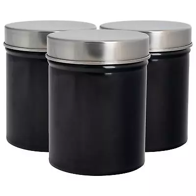 3x Black 1L Metal Storage Canisters Tin Kitchen Food Rice Container Box • $25.80