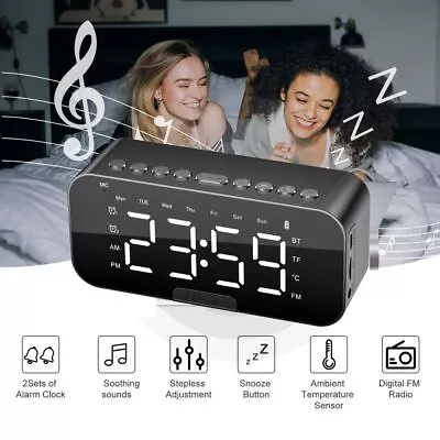 LED Digital Alarm Clock Bluetooth Speakers Portable With FM Radio Desk Mirror US • $13.85