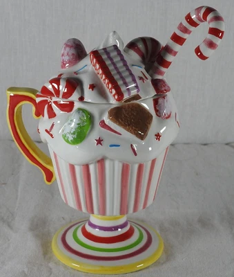 $9.95 • Buy Dept 56 Glitterville Candy Cane Spoon Cupcake Ice Cream Sunday Mug Cup Sugar