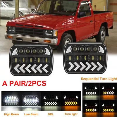 $57.01 • Buy Pair 5X7 7x6  LED Headlight Sequential Turn For Nissan Pickup Hardbody 240SX D21