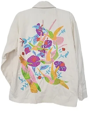 Rare Ivory Obey Contast Shirt Jacket Birds Floral Multicolor Embroidered Size M • $125