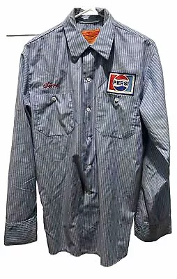 Vintage Pepsi Work Shirt 1970s Striped Long Sleeves Buttons Patch • $29.99