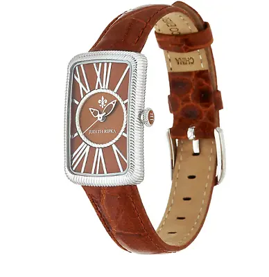 Judith Ripka Avalon Stainless Steel Croco Embossed Leather Watch Cognac • $118.99