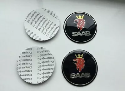 2 X BLACK 62 MM OUTER  SAAB BONNET AND BOOT BADGE STICKERS ONLY • £7.99