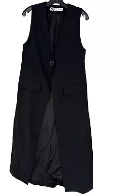 Zara Black Sleeveless Long Overcoat With Side Slits Size Medium • $45.99