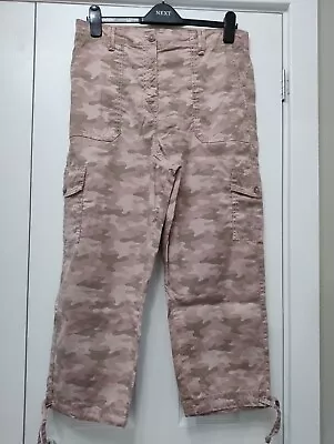 Marks & Spencer Cargo Crop Trousers Tencel Rich Pink Camouflage Size 14 • £12