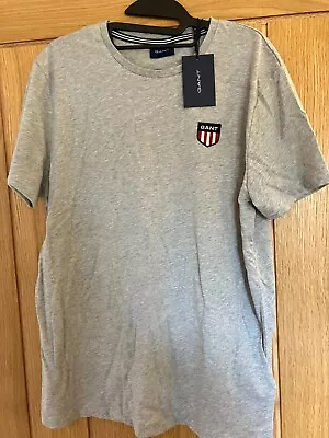 Mens Gant Grey Retro Shield Logo T Shirt Grey Melange Medium New Crew Neck • £10