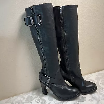 VERA WANG Lavender Label 2 Zipper BOOTS 6M Tall BLACK Silver Buckles NICE! • $79.20