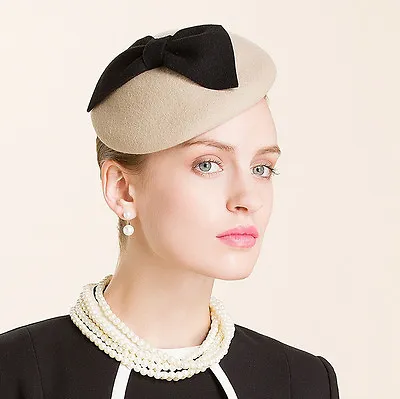 £17.99 • Buy Bow Ladies Wool Felt Beret Hat Fascinator Pillbox Royal Ascot Wedding A317