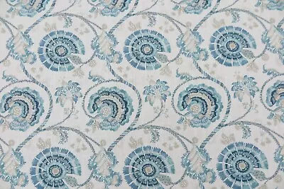 JANE CHURCHILL CURTAIN FABRIC DESIGN  Jaipur Tree  3.5 METRES TEAL LINEN BLEND • £95.39