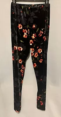 The Pyramid Collection Small Black Velvet Leggings With Floral Print NWOT • $9.99