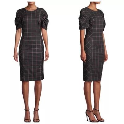 Milly Aria Windowpane Check Sheath Midi Dress Knee Length Women's Size 6 New • $97