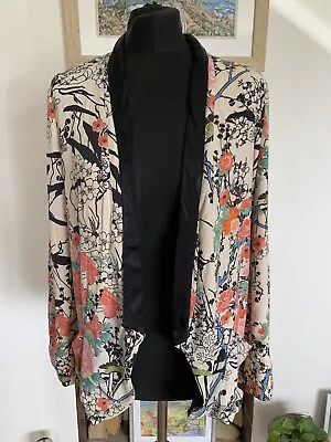 Rare ZARA Floral Print Pink Cream Oriental KIMONO Blazer Jacket - Size Medium • $48.53