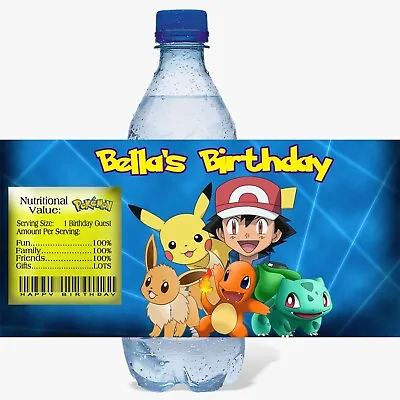 (10) Personalized POKEMON Glossy Water Bottle Labels Party Favors 2 Sizes • $10.99