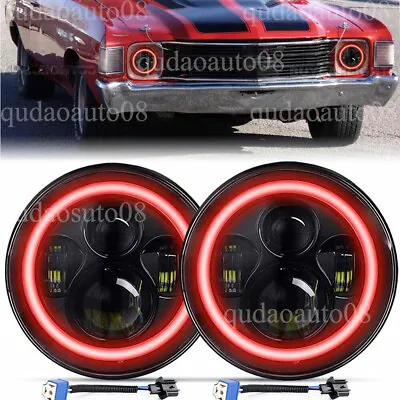 Pair 7INCH Round LED Red Halo Headlights HI/LO Fit Chevy Chevelle 1971 1972 1973 • $58.50