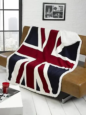 Union Jack Fleece Blanket British Flag Design Red White Blue • £23.45
