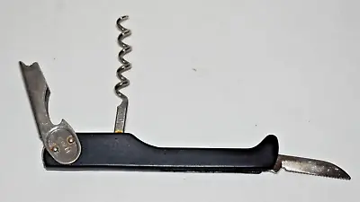 Vintage Waiters Friend Bottle Opener/Corkscrew Knife Black Handle Pedrini Italy • $11.79