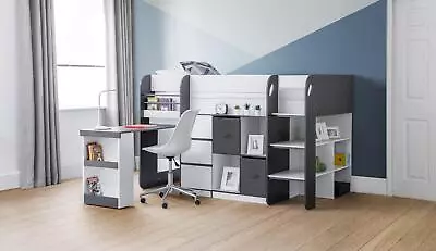 Saturn Midsleeper Charcoal & White 3ft Single Cabin Loft Bed Frame Kids Children • £671.99