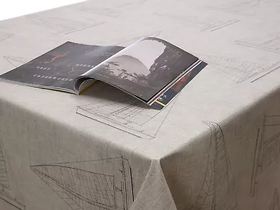 £7.99 • Buy Beige Boats / Sailing Yachts Nautical Sea PVC Vinyl Wipe Clean Tablecloth Cover