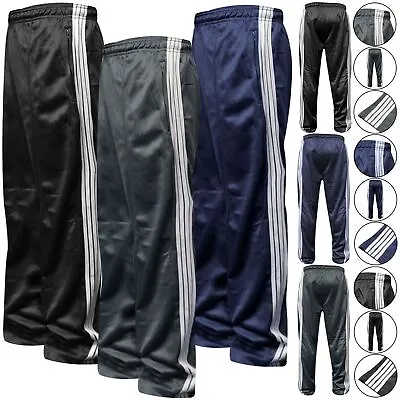 Mens Tracksuit Bottoms Silky Joggers Jogging Striped Gym Sports Lounge Pants New • £10.99