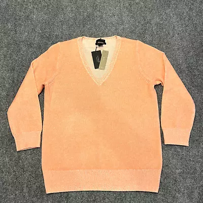 J Crew Rose Orange 100% Italian Cashmere Knit Sweater V Neck L/S Medium NWT • $36