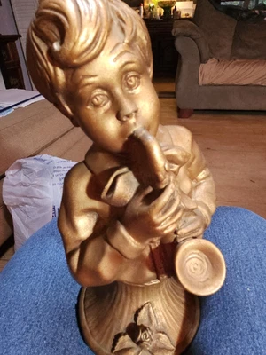 $8 • Buy Signed V. Kendrick 1971 Vintage Boy CHALKWARE Statue