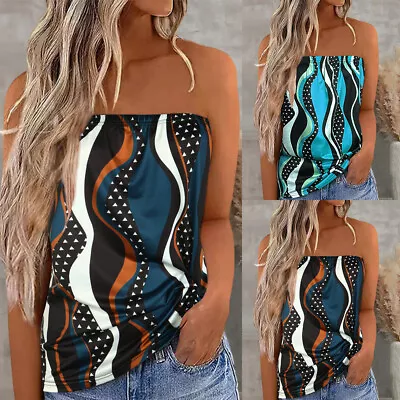 £7.89 • Buy Women Print Strapless Bandeau Boobtube Tops Ladies Holiday Summer Vest T Shirt