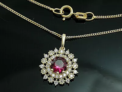 333 Gold Small Round Pendant With Gold Chain Zirconia Stones • £128.73