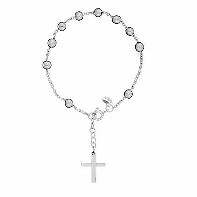 £27.99 • Buy Sterling Silver Cross Bracelet 925 Rosary Ball Rolo Chain Beaded  - Silverly