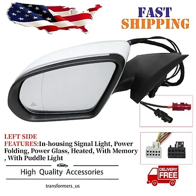 White Left Driver Side Blind Spot Mirror  Fits Mercedes C250 C300 C350 C63 15-21 • $115.48