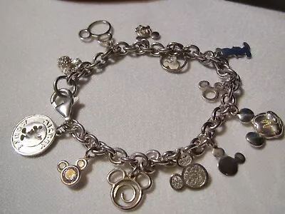 Sterling Silver Disney Mickey Mouse Sterling Bracelet W/ 12 Charms-orig. Box • $49.99