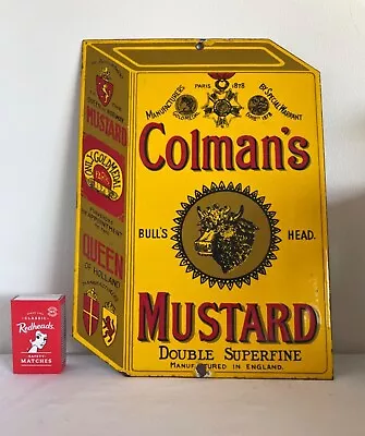 Original Vintage Colmans Mustard Heavy Enamel Metal Old Advertising Sign • $82