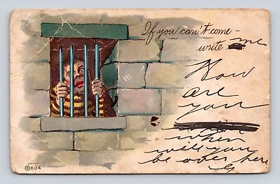 Postcard Man Behind Bars Jail Memphis TN 1907 Cancel If You Cant Come Write Old • $6.28