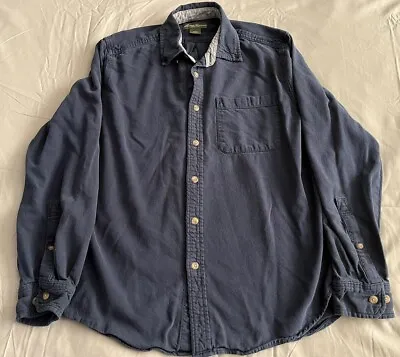 Eddie Bauer Long Sleeve Flannel Shirt Button Up Navy Blue Size Mens Medium • $20
