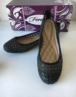 Women's Forever Black Glitter Flat Shoes New 5.5 6 6.57 7.5 8 8.5 • $11