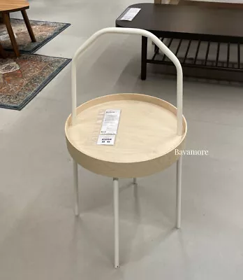 IKEA BURVIK Modern Side Table W/Handle White/Birch 15  BRAND NEW 603.403.89 • $109.99