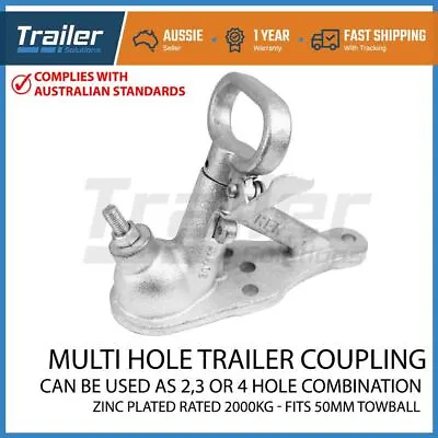 $32.50 • Buy Trailer Hitch 3 Hole Quick Release Coupling 2 3 Hole Zinc 50mm 2000kg Adr Tested