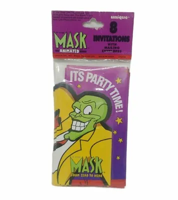 Vintage 1995  The Mask  Party Invitations W/ Envelopes  New Sealed NOS Pack Of 8 • $10.50