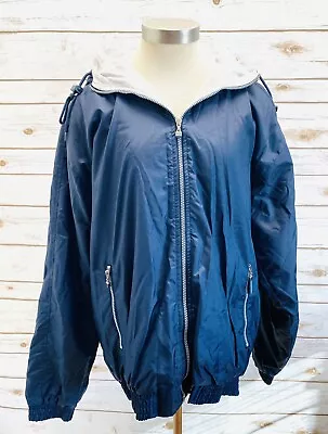 B&B SPORTS Men Zip Up Lined Hoodie Blue Casual Windbreaker Jacket Size Large • $22.99